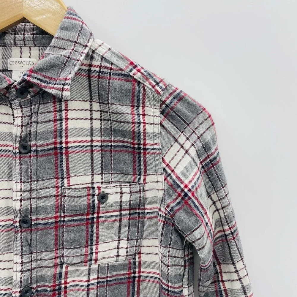 J Crew Crewcuts Youth Boys Size 10 Long Sleeve Plaid Button Down‎ Shirt Gray 542